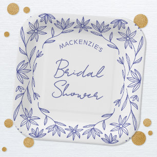 Mediterranean Blue Wildflower Bridal Shower Paper Plate