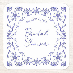 Mediterranean Blue Wildflower Bridal Shower Square Sticker