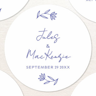 Mediterranean Blue Wildflower Wedding Classic Round Sticker
