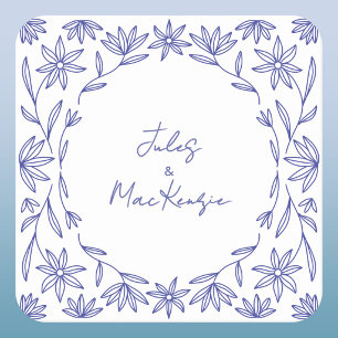Mediterranean Blue Wildflower Wedding Square Paper Coaster