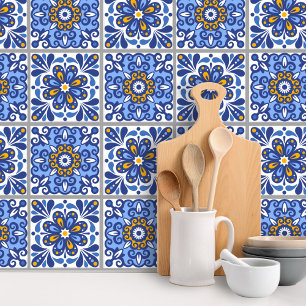 Mediterranean Blue Yellow Floral Tile Peel & Stick Wallpaper