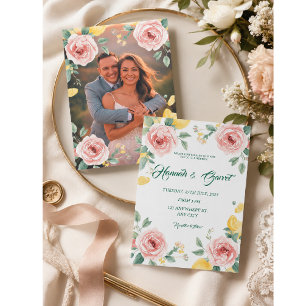 Mediterranean Blush Rose & Lemon wedding Invitation