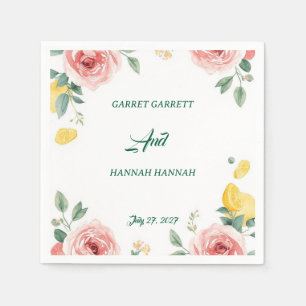 Mediterranean Blush Rose & Lemon Wedding Napkins
