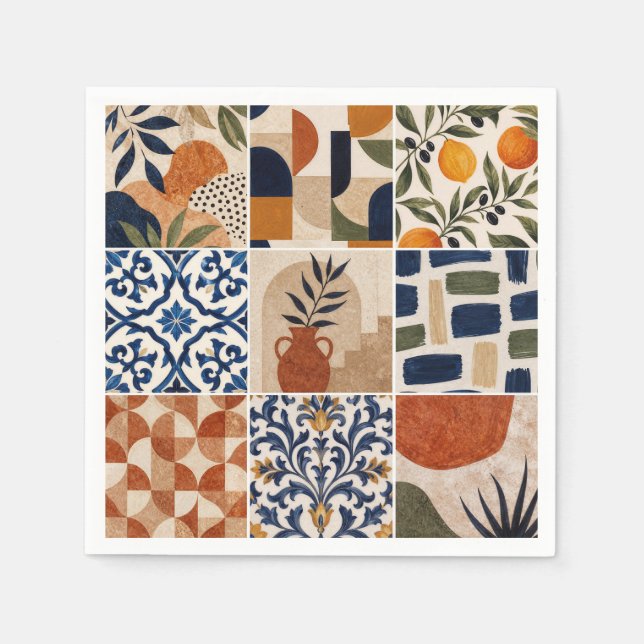 Mediterranean Boho Tile Pattern Napkin (Front)
