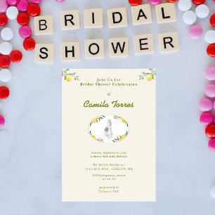 Mediterranean Botanical Lemon Olive Bridal Shower Invitation