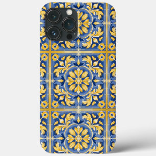 Mediterranean Botanical Pattern - Blue and Yellow iPhone 13 Pro Max Case
