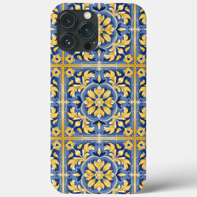Mediterranean Botanical Pattern - Blue and Yellow Case-Mate iPhone Case (Back)