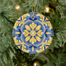 Mediterranean Botanical Pattern - Blue and Yellow