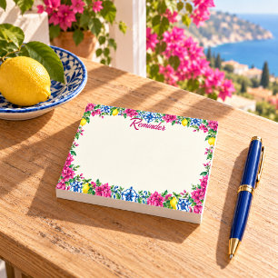 Mediterranean Bougainvillea Lemons & Blue Tiles Post-it Notes