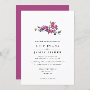 Mediterranean Bougainvillea Pink Floral Wedding  Invitation