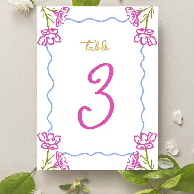 Mediterranean Bougainvillea Wedding Table Number ( Mediterranean magic! Guide guests in style with this vibrant, Amalfi-inspired wedding table number.)