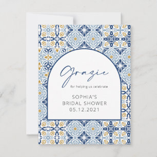Mediterranean Bridal Shower Grazie Thank You Card