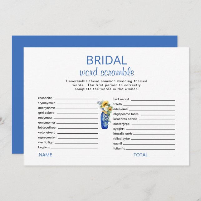 Mediterranean Bridal Shower Word Scramble Game Invitation (Front/Back)