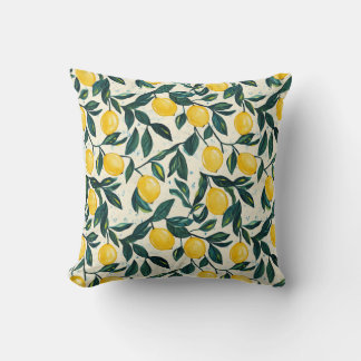 Mediterranean Bright Yellow Lemon Patterned Cushion