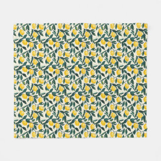 Mediterranean Bright Yellow Lemon Patterned Fleece Blanket