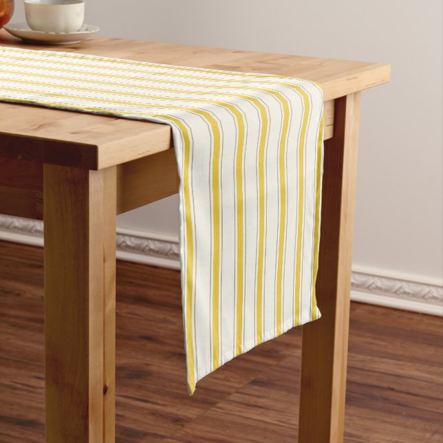 Mediterranean Cabana Stripe Lemon Yellow Short Table Runner (In Situ)