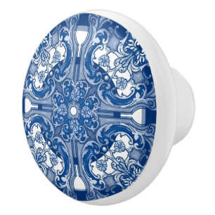 Mediterranean Capri Maiolica Delft Blue and White Ceramic Knob