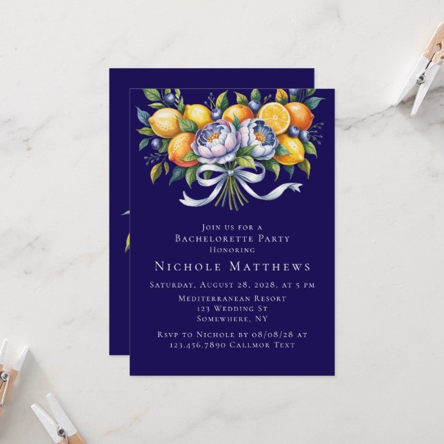 Mediterranean Citrus Bouquet Bachelorette Party Invitation (Front/Back In Situ)