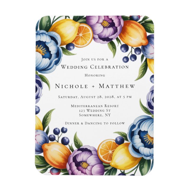 Mediterranean Citrus Bouquet Wedding Magnet (Vertical)