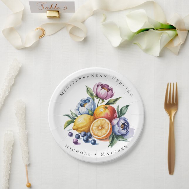 Mediterranean Citrus Bouquet Wedding Paper Plate (Wedding)