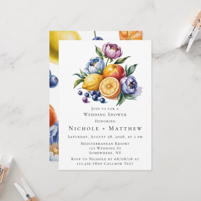Mediterranean Citrus Bouquet Wedding Shower Invitation (Front/Back In Situ)