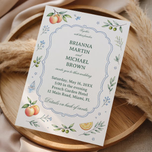 Mediterranean Citrus Floral Wedding Invitation