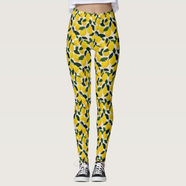 Mediterranean Citrus Fruit Lemons Pattern Summer  Leggings (Front)