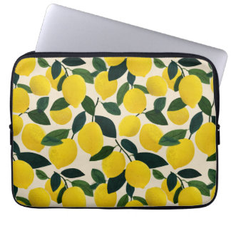 Mediterranean Citrus Fruit Pattern Yellow Lemons Laptop Sleeve