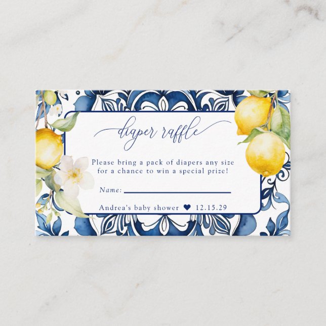 Mediterranean | Citrus Lemon | Diaper Raffle Enclosure Card (Front)