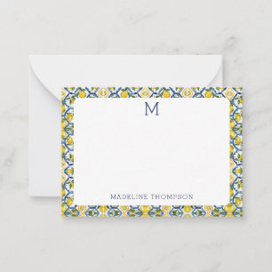Mediterranean Citrus Lemon Monogram Blue Card