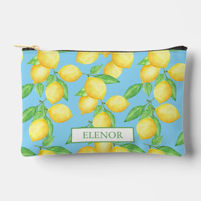 Mediterranean Citrus Lemon Pattern Accessory Pouch (Front)
