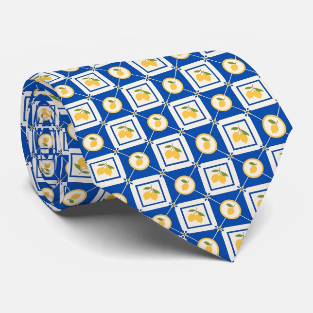 Mediterranean Citrus Lemon Pattern Tie (Rolled)