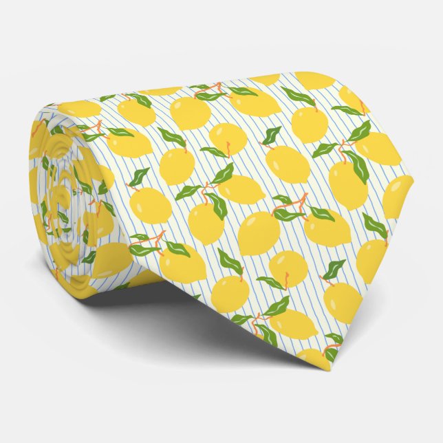 Mediterranean Citrus Lemon Pattern Tie (Rolled)