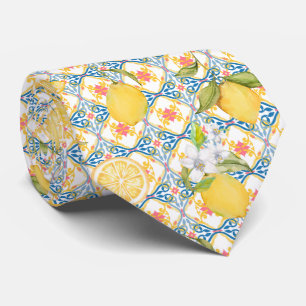 Mediterranean Citrus Lemon Pattern Tie