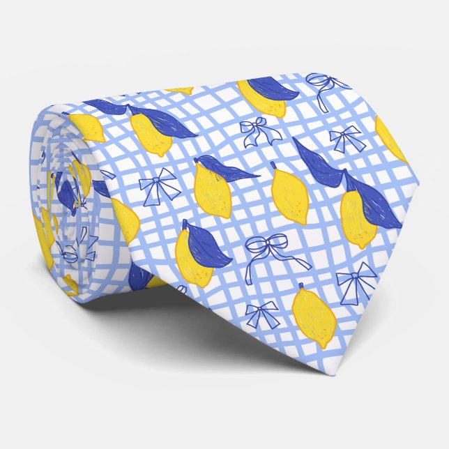 Mediterranean Citrus Lemon Pattern Tie (Rolled)