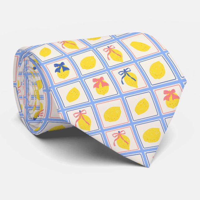 Mediterranean Citrus Lemon Pattern Tie (Rolled)