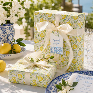 Mediterranean Citrus Lemon Tiles Wrapping Paper