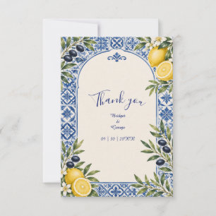 Mediterranean Citrus Olive Arch Watercolor Wedding Thank You Card