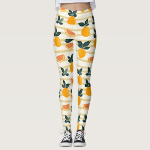 Mediterranean Citrus & Pink Grapefruit Stripes Leggings