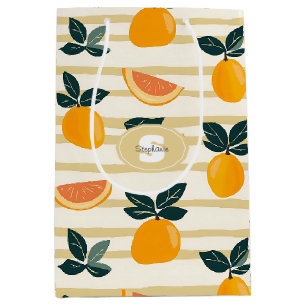 Mediterranean Citrus & Pink Grapefruit Stripes Medium Gift Bag