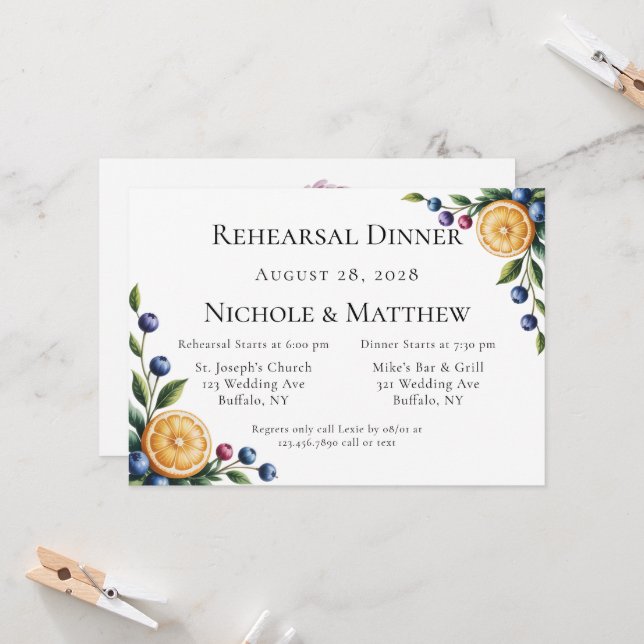 Mediterranean Citrus Wedding Rehearsal Dinner Invitation (Front/Back In Situ)