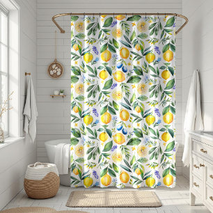 Mediterranean Citrus with Blue Flowers Shower Curtain