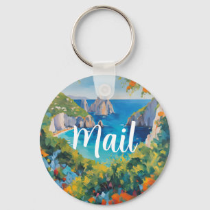Mediterranean Coast Flowers Mail Key Keychain