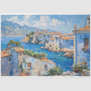 Mediterranean Coast Town Impressionist Decoupage Tissue Paper