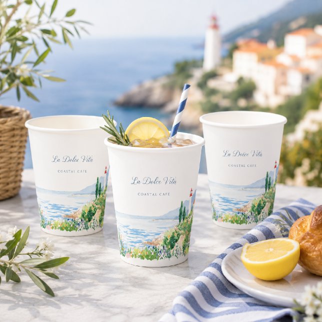 Mediterranean Coastal Café Paper Cups (Creator Uploaded)