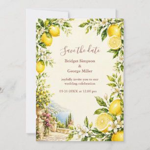 mediterranean Coastal Lemon Blossom yellow Wedding Invitation