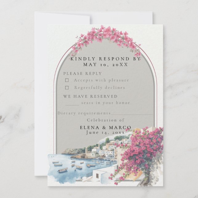 Mediterranean Coastal Wedding RSVP Card – Response (Front)