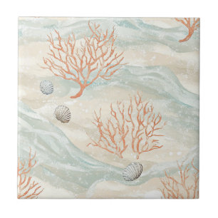 Mediterranean Coral Blue Orange Sandy Beige Ceramic Tile