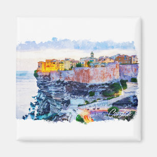 Mediterranean Corsica France Elegant Watercolor Magnet