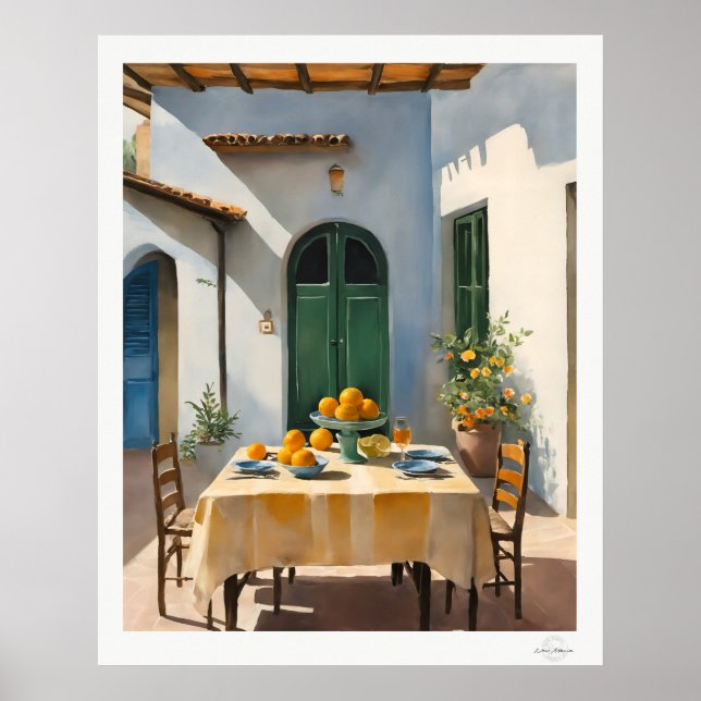 Mediterranean Courtyard Dining Poster (Front)